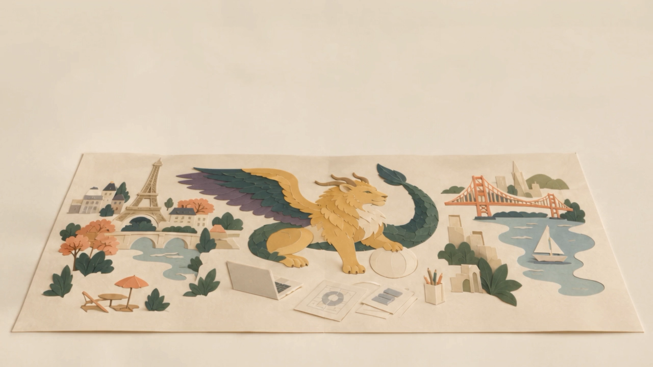 Scène de papier : chimère entre Paris et San Francisco. En mode mouvement réduit, le décor ouvert reste fixe.